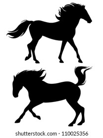 running horses - fine vector silhouettes - black outlines against white