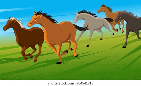 Running horses in Green field