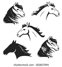 Running horse's head. Hand drawn vector illustration. May be used as tattoo sketch or logo design