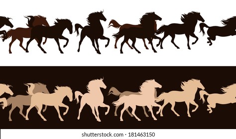 running horses herd contrast outlines - seamless silhouette decor border