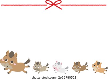 Running Horses with Red Mizuhiki Ribbon – 2026 Zodiac Horse New Year Frame

