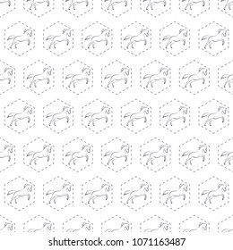 Running horses seamless pattern. Contour horses. Vector illustration