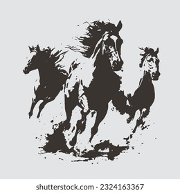 Running Horses Silhouette in Brown