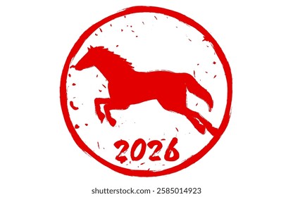 Running horses, stamps for the year of the horse, 2026, Vector Illustration