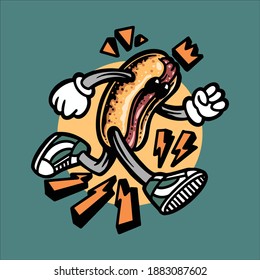 running hot dog cartoon vector design