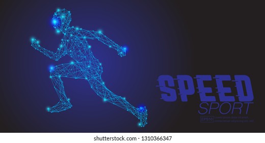 Running human from abstract polygonal blue 