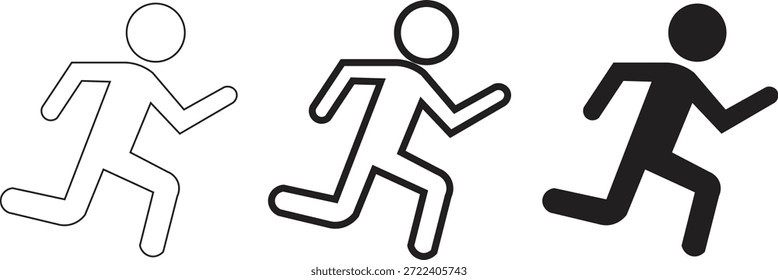 Running Human Icon Set in Outline and Solid Style, Abstract Athlete Figure Silhouette Symbols for Sport, Fitness and Motion Concept