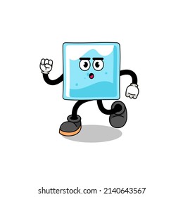 running ice block mascot illustration , character design