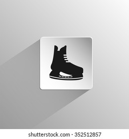 running ice skates sport, black flat icon on a light background with long shadow