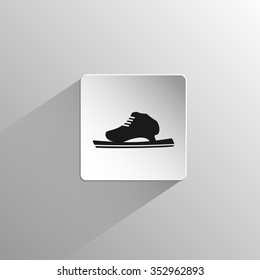 running ice skates sports, black flat icon on a light background with long shadow