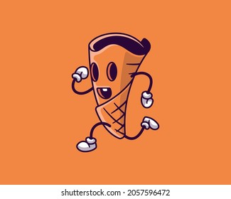 Running Icecream Cone Cartoon Character