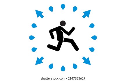 running icon. Cartoon person run, sweat water loss design isolated vector flat illustration