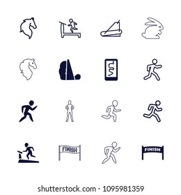 Running icon. collection of 16 running filled and outline icons such as horse, treadmill, finish, route and phone, rabbit. editable running icons for web and mobile.