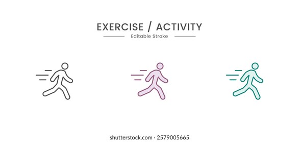 Running Icon. Fitness exercise workout line icons set. Vector illustrations. 