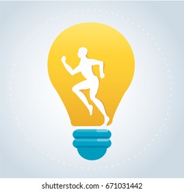running icon in light bulb shape vector. the concept of creative