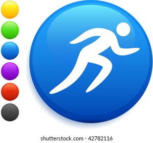 running icon on round internet button original vector illustration 6 color versions included