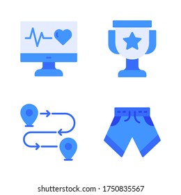 Juego de iconos en marcha = cardiograma, trofeo, pin gps, pantalones cortos en marcha