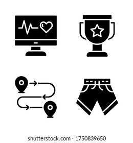 Running icon set = cardiogram, trophy, gps pin, running shorts
