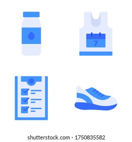 Running icon set = drink bottle, running shirt, checklist, running shoes