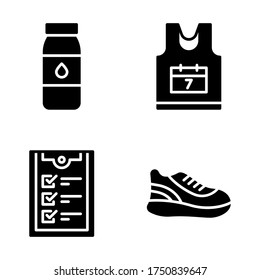 Running icon set = drink bottle, running shirt, checklist, running shoes
