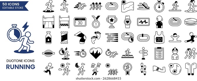 Ícone de execução definido no estilo duotônico. Ilustrações vetoriais