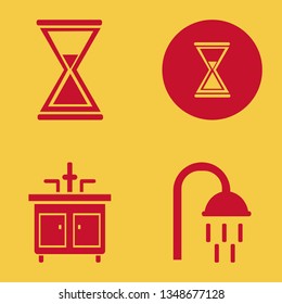 running icon set with faucet, hourglass and shower vector illustration