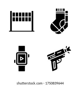 Running icon set = finish flag, socks, smartwatch, hand gun