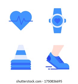 Running icon set = heartbeat, smartwatch, cones, running shoes
