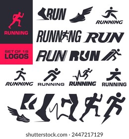Running icon. Running icon set. Run logo. Run symbol set. Silhouette style.