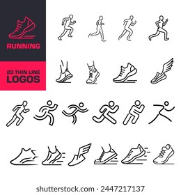 Running icon. Running icon set. Run symbol set. Linear style.