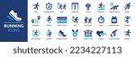 Running icon set. Running sport icon elements. Containing runner, race, finish line, treadmill and timer chronometer icons. Vector illustration.