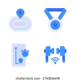 Juego de iconos en ejecución = pista en ejecución, medalla, smartphone gps, auricular