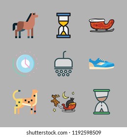 running icon set. vector set about sled, horse, time and hourglass icons set.