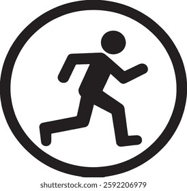 A Running Icon is a simple, minimalistic silhouette vector illustration representing a person in motion. The design features a dynamic posture with one leg extended forward and the other bent backward