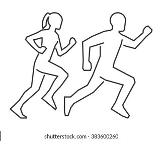 Running icon and symbol. Outline shapes runners.