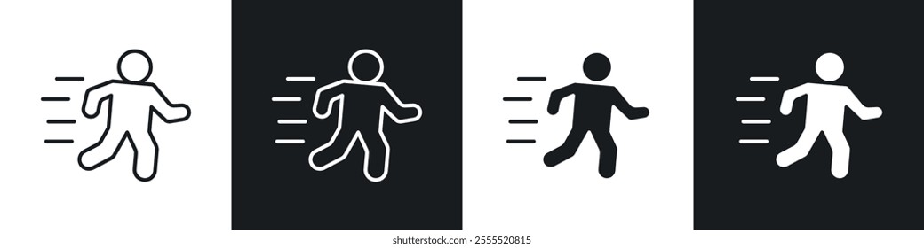 Running icon vector collection in black and white.