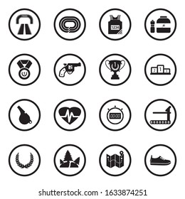 Running Icons. Black Flat Design In Circle. Vector Illustration.