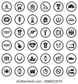 Running Icons. Black Flat Design In Circle. Vector Illustration.