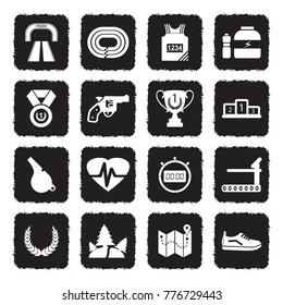 Running Icons. Grunge Black Flat Design. Vector Illustration. 