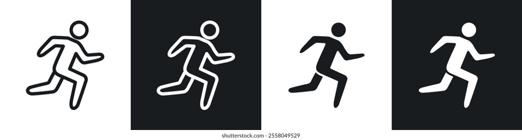 Running icons pack in black and white filled and outlined versions.