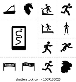 Running icons. set of 13 editable filled running icons such as rabbit, treadmill, finish, route and phone, horse