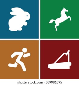 running icons set. Set of 4 running filled icons such as rabbit, treadmill, running