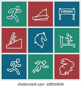 Running icons set. set of 9 running outline icons such as horse, rabbit, treadmill, man climbing stairs