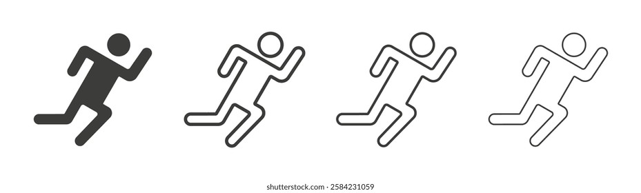 Running icons set. Liner outlined and flat black color