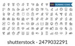 Running icons set. Outline set of running vector icons for ui design. Outline icon collection. Editable stroke.