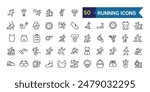 Running icons set. Outline set of running vector icons for ui design. Outline icon collection. Editable stroke.