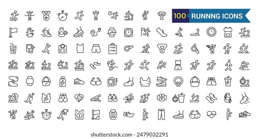 Running icons set. Outline set of running vector icons for ui design. Outline icon collection. Editable stroke.