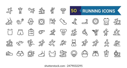 Running icons set. Outline set of running vector icons for ui design. Outline icon collection. Editable stroke.