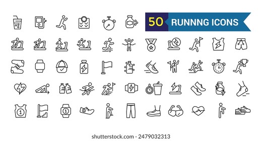 Running icons set. Outline set of running vector icons for ui design. Outline icon collection. Editable stroke.