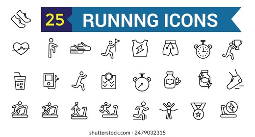Running icons set. Outline set of running vector icons for ui design. Outline icon collection. Editable stroke.